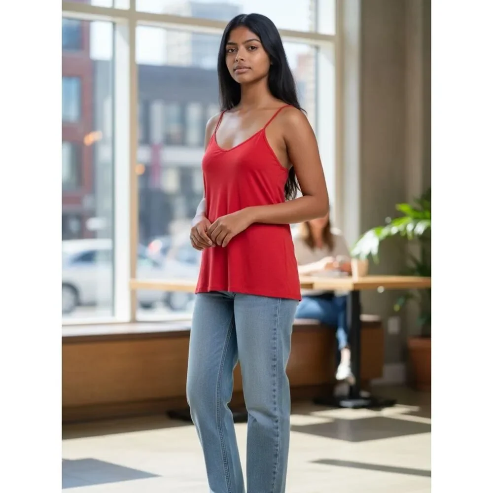 Free People Women Red Adjustable Strap Slip Lounge Mini Dress XS Boho Casual